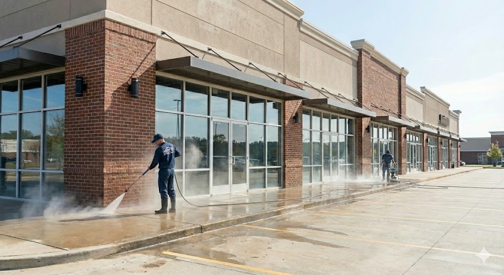 Commercial Retail Building being pressure washed