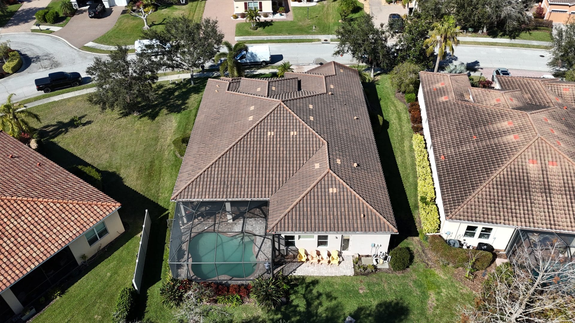 Drone Shot of roofs in a community